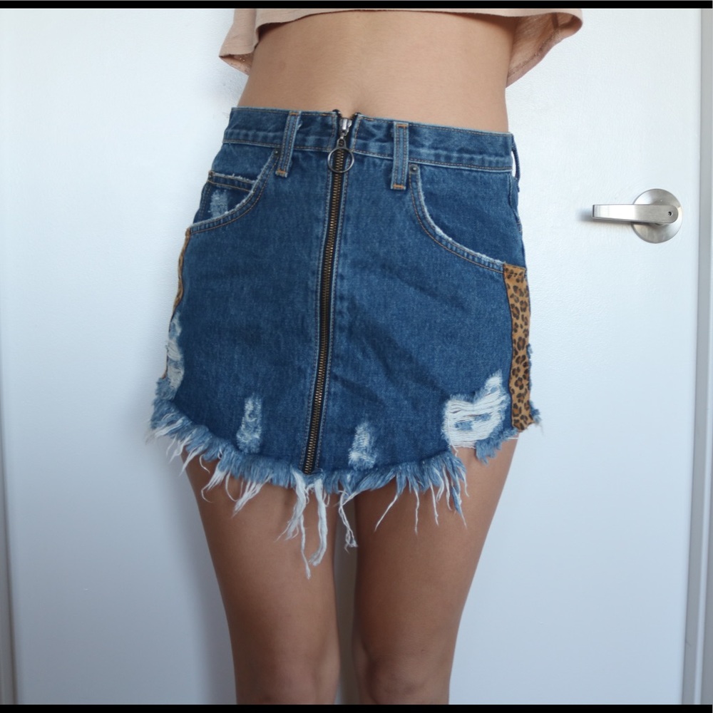 Denim Cheetah Mini Skirt